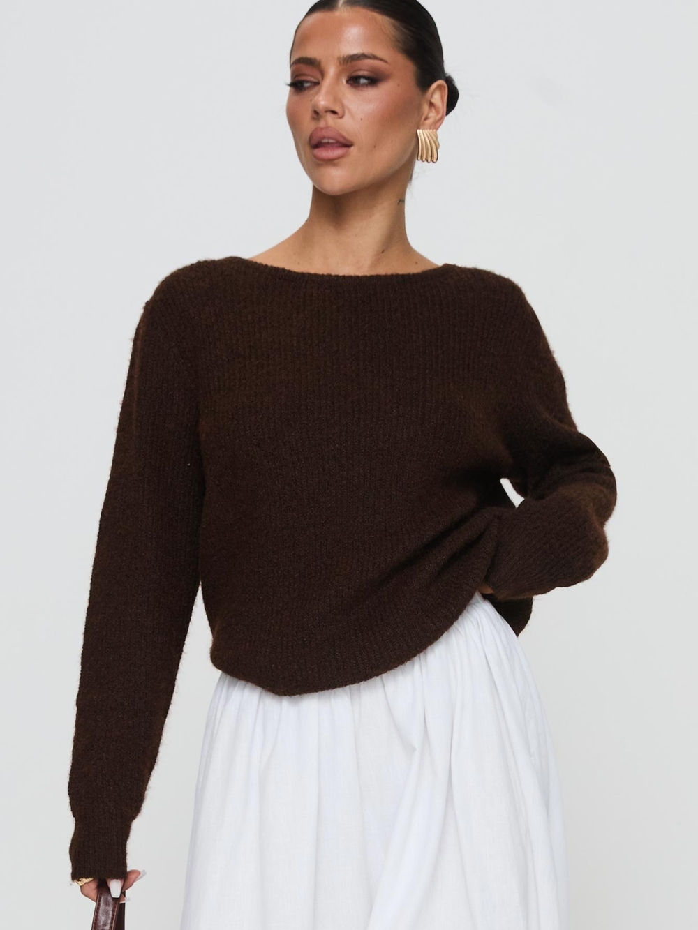 Princess Polly Dark Brown Fuzzy Knit Sweater